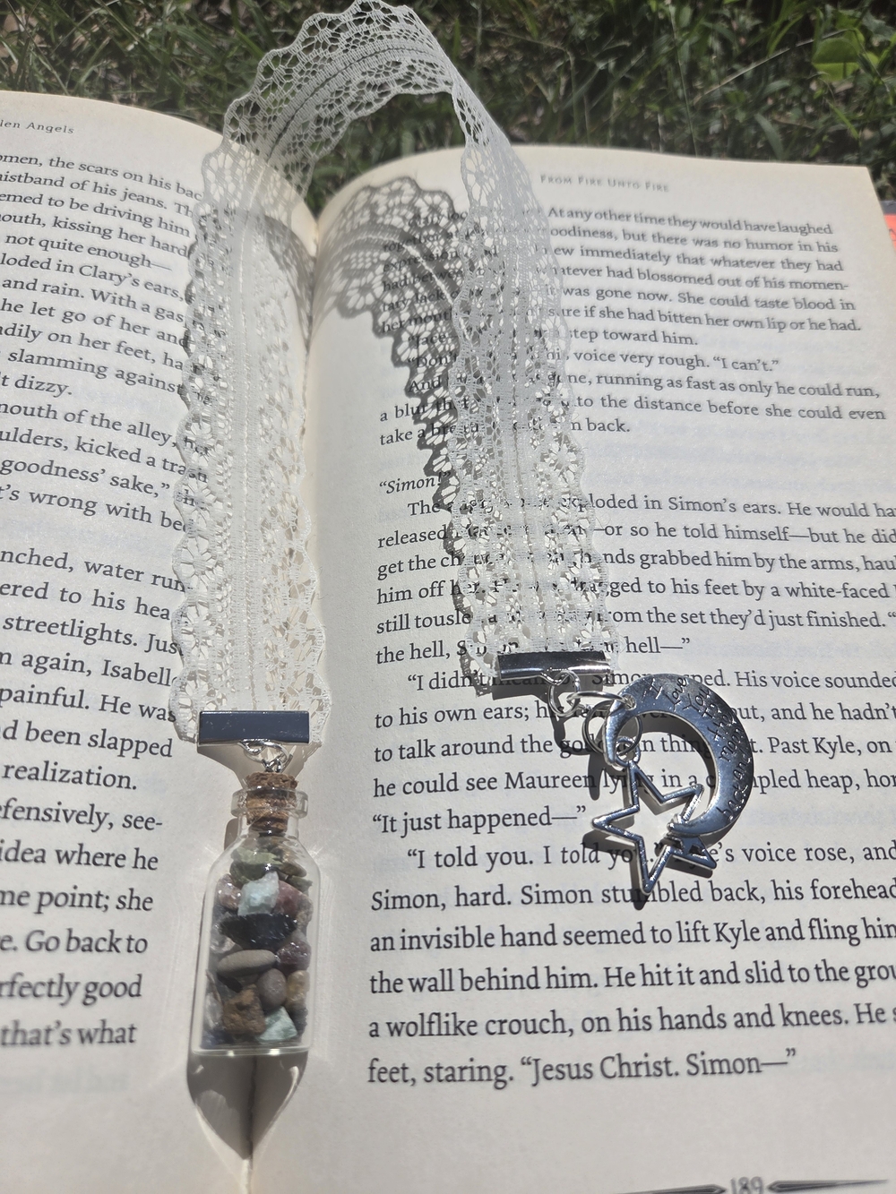 Lace Book Thomg With Bottle Of Crystals- Moon/star Charms